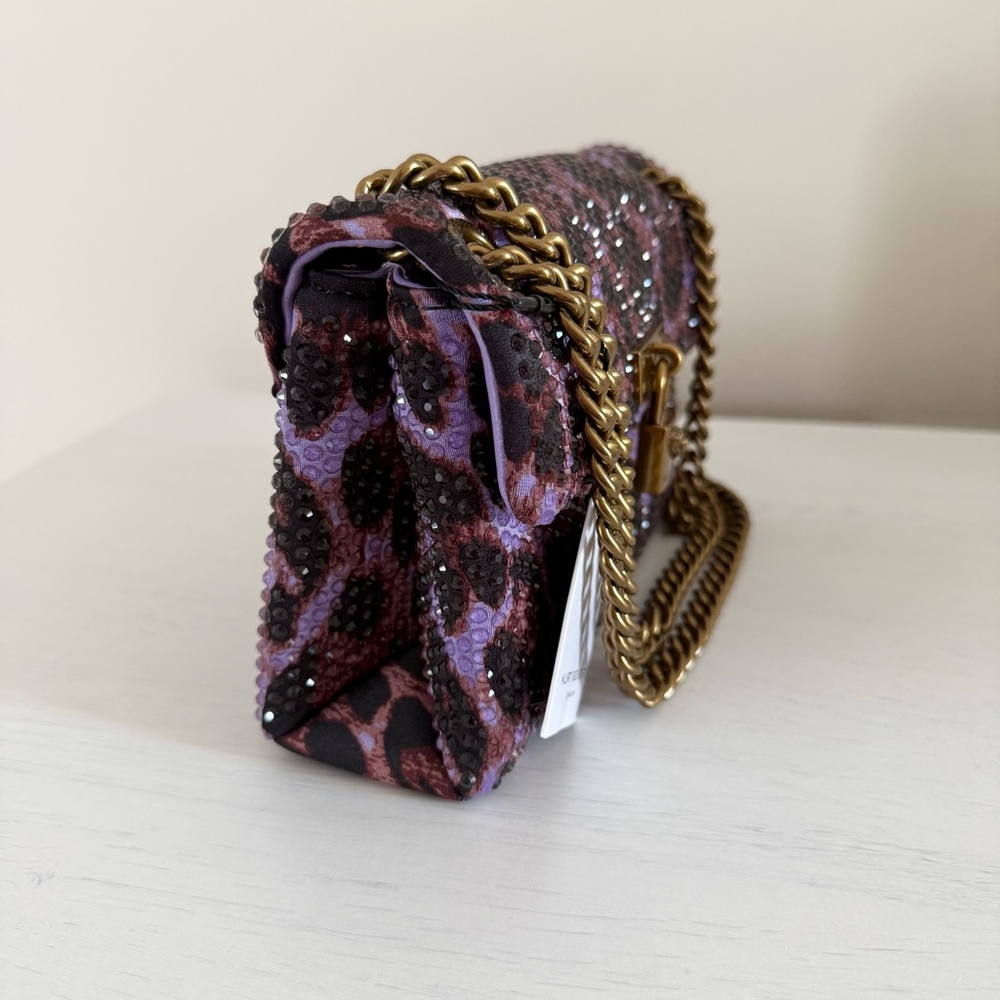 Kurt Geiger Purple Leopard Crystal Satin Brixton Bag - Picture 7 of 14